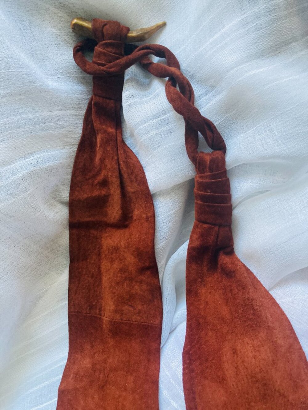 Beautiful, Unique Artisan Chic Boho Cognac Suede Obi Belt M - Picture 4 of 15